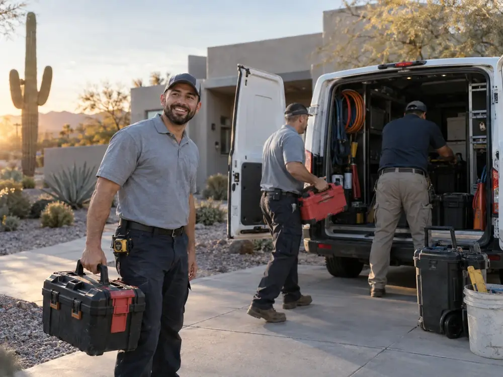 A home-service crew working on a house