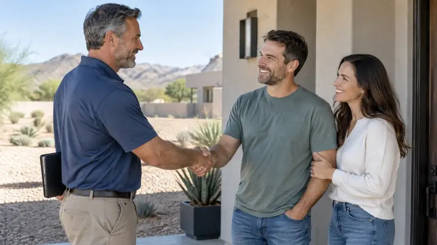 A contractor shaking hands with a homeowner