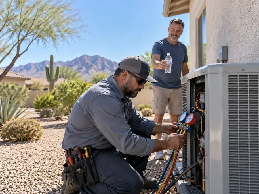 An HVAC technician servicing a unit